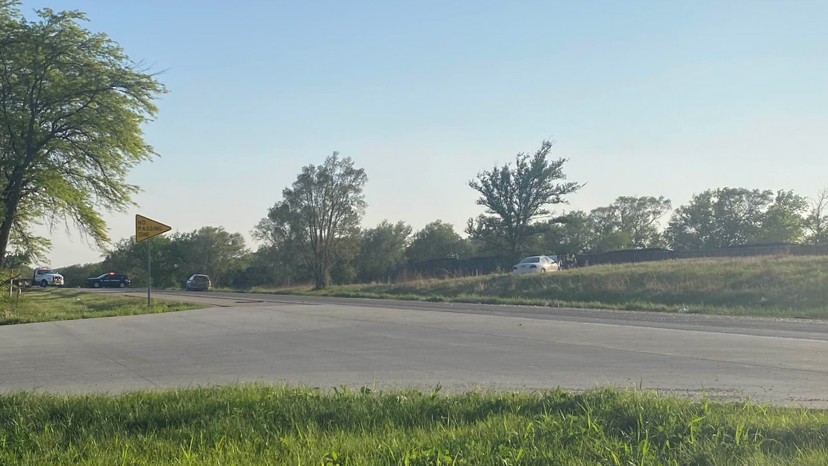 The scene of a two-vehicle crash on the south side of Greenwood in Cass County on Sunday evening.