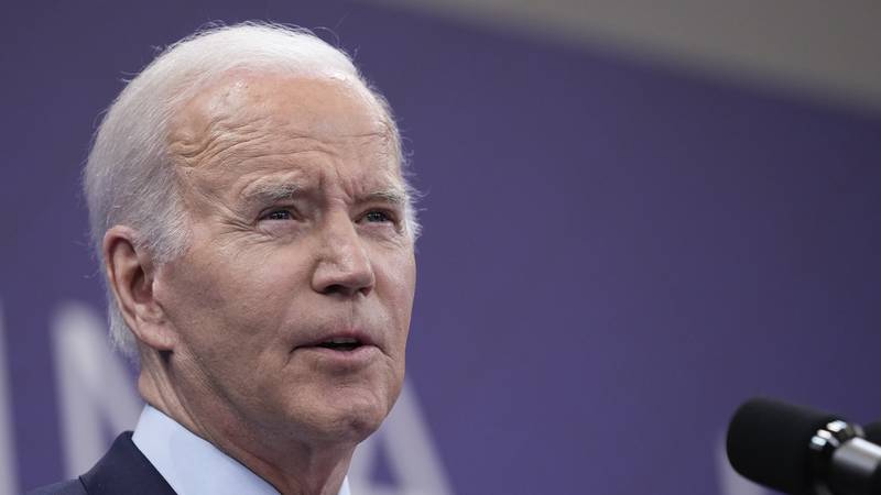 President Joe Biden speaks during a news conference in Hiroshima, Japan, Sunday, May 21, 2023,...